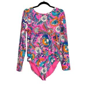 Kate Spade Sea Garden Pink Floral Long Sleeve Rashguard Swimsuit XLarge